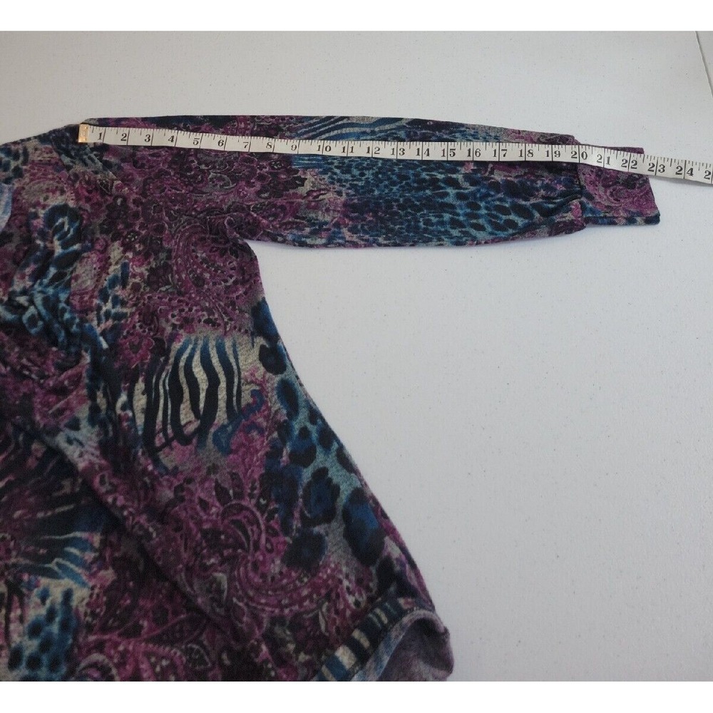 Christopher & Banks Top Animal Print Paisley Faux Wrap V-Neck Purple Teal Large - Picture 9 of 12